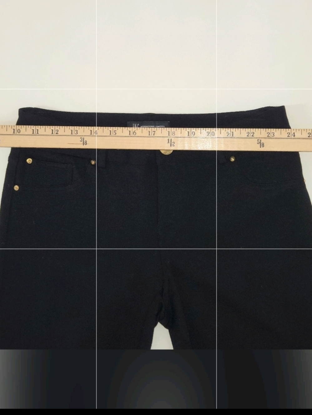 INC International Concepts Black Ponte Skinny Pants with Gold Logo Womens Size 4 - Picture 7 of 12